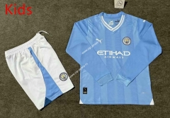 2023-2024 Manchester City Home Blue Kid/Youth Soccer Long Sleeve Uniform-6748