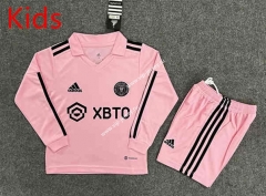 2023-2024 Inter Miami CF Home Pink Kids/Youth Soccer Long Sleeve Uniform-6748