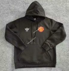 Manchester United Black Thailand Soccer Tracksuit Fleece-lined With Hat-CS