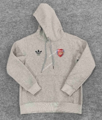 (S-3XL) Arsenal Grey Thailand Soccer Fleece-Lined Tracksuit With Hat-CS