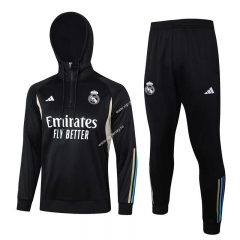 2023-2024 Real Madrid Black Thailand Soccer Tracksuit With Hat-815