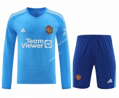 2023-2024 Manchester United Goalkeeper Blue LS Thailand Soccer Uniform AAA-418