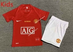Retro Version 07-08 Manchester United Home Red Kids/Youth Soccer Uniform-7809