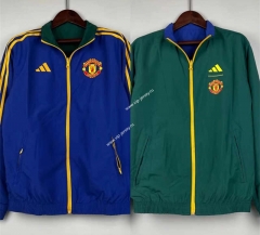 (S-3XL) 2024-2025 Manchester United Blue&Green Reversible Trench Coats -0255