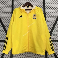 (S-3XL) 2024-2025 Tigres UANL Yellow Thailand Trench Coat With Hat-0255