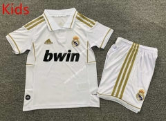 Retro Version 11-12 Real Madrid Home White Kids/Youth Soccer Uniform-7809