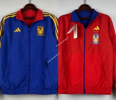 (S-3XL) 2024-2025 Tigres UANL Blue&Red Reversible Trench Coats-0255