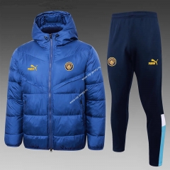 2023-2024 Manchester City Bright Blue Golden Logo Cotton Suit With Hat-815