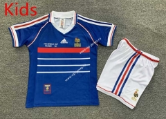 Retro Version 1998 France Home Blue Kids/Youth Soccer Uniform-7809