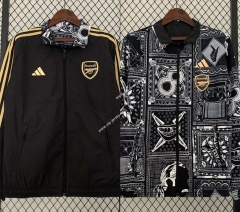 (S-3XL) 2024-2025 Arsenal Black&Grey Embroidery Reversible Trench Coats -0255
