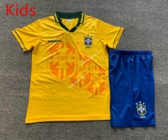 Retro Version 1994 Brazil Home Yellow Kid/Youth Soccer Uniform-7809