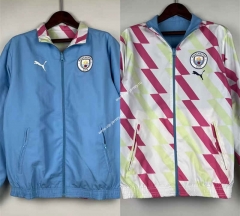 (S-3XL) 2024-2025 Manchester City Blue&White Reversible Trench Coats -0255