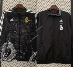 (S-3XL) 2024-2025 Real Madrid Dragon Design Black Reversible Thailand Trench Coats -0255