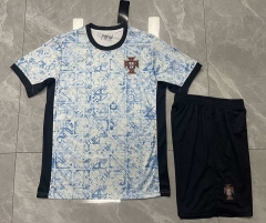 (Without Brand Logo) 2024-2025 Portugal Away White&Blue Soccer Uniform-9031