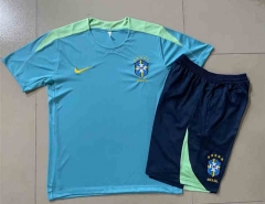 2024-2025 Brazil Lake Blue Thailand Soccer Short-Sleeve With Fifth Pants Tracksuit -815