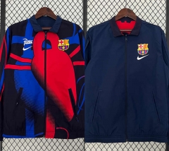 (S-3XL) 2024 Barcelona Jointly Designed Red&Blue Reversible Trench Coats -0255
