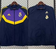 (S-3XL) 2024 Real Madrid Purple Royal Blue Reversible Embroidered Thailand Trench Coat -0255