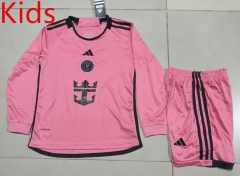 2024-25 Inter Miami CF Home Pink Kids/Youth Soccer Long Sleeve Uniform-507