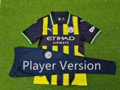 Player Version 2024-2025 Manchester City Away Black&Green Short-Sleeve Thailand Soccer Tracksuit-9926