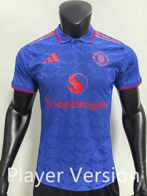 Player Version 2025-2026 Special Version Manchester United Blue Thailand Soccer Jersey AAA-SJ（red logo）