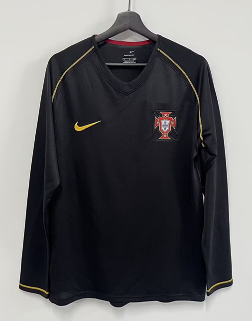 Retro Version 2006 Portugal Away Black LS Thailand Soccer Jersey AAA-7209