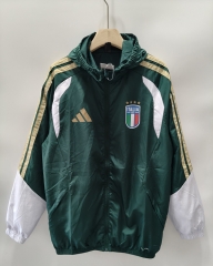 26-27 Italy Dark Green Checkered Fabric Single-Sided Embroidered Hooded Thailand Trench Coat-0255