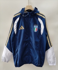 26-27 Italy Royal Blue Single-Sided Embroidered Hooded Thailand Trench Coat-0255