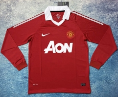 Retro Version 10-11 Manchester United Home Red LS Thailand Soccer Jersey-6590