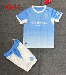 26-27 Silicone Version Manchester City Home Blue Kids/Youth Soccer Uniform-4247