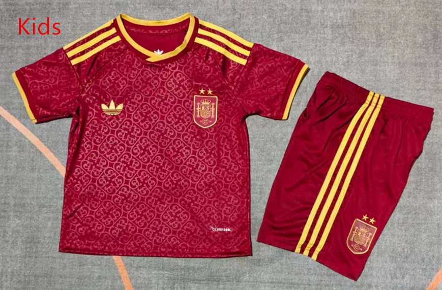 26-27 (2 Star) Spain 2nd Away Red Kids/Youth Soccer Uniform-9484