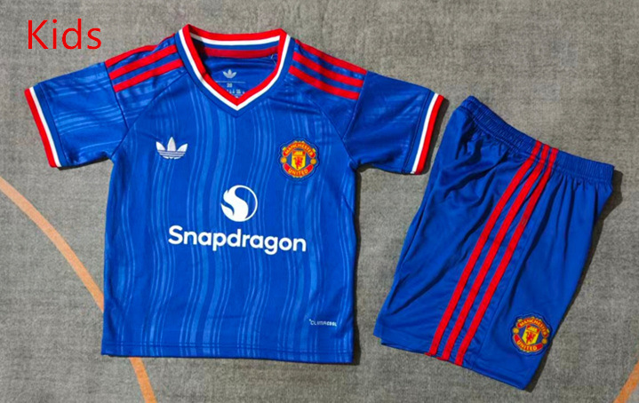26-27 Manchester United Away Blue Kids/Youth Soccer Uniform-9484