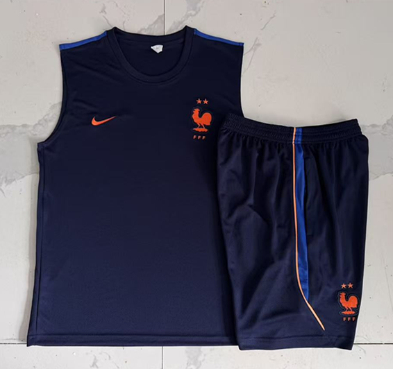 26-27 France Cyan Vest Thailand Soccer Tracksuit-815