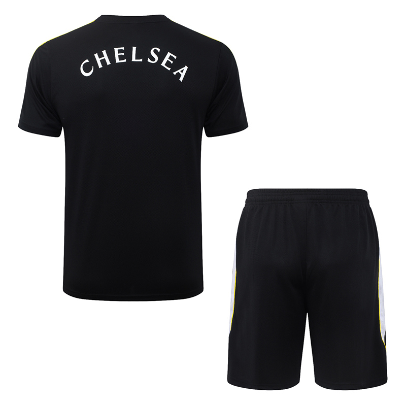 26-27 Chelsea Black Thailand Short-sleeve Soccer Tracksuit-815
