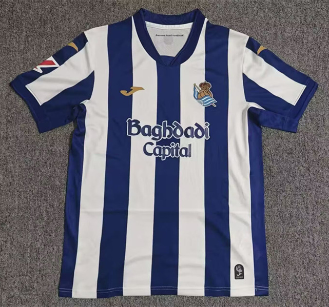 (S-4XL) 26-27 Real Sociedad Home Blue&White Stripe Thailand Soccer Jersey AAA-8025