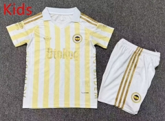 26-27 Fenerbahçe Away White&Yellow Striped Kids/Youth Soccer Uniform-7809