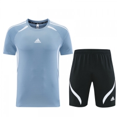 26-27 Adidas Blue&Gray Soccer Short-Sleeves Tracksuit-LH