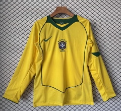 (S-4XL)2004 Brazil Home Yellow Thailand LS Soccer Jersey AAA-9633
